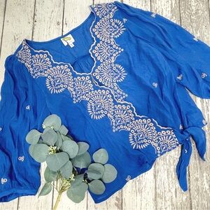 fig & flower Floral Embroidered Wrap Top